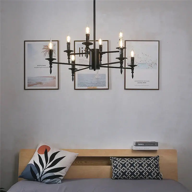Modern black iron art led pendant chandelier for living room