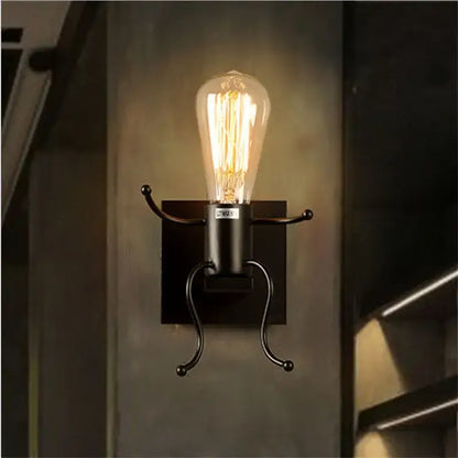 Modern black iron cartoon doll wall sconce kids bedroom ladder light