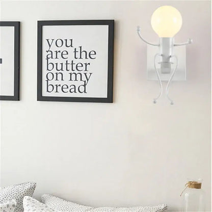 Modern black iron cartoon doll wall sconce kids bedroom ladder light