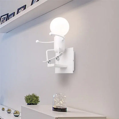 Modern black iron cartoon doll wall sconce kids bedroom ladder light