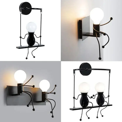 Modern black iron creative led wall sconce bedroom art decor