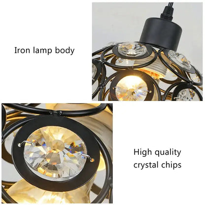 Modern black iron crystal triple pendant lamp for dining room