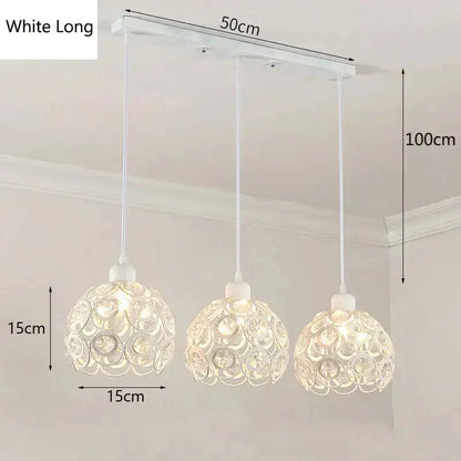 Modern black iron crystal triple pendant lamp for dining room