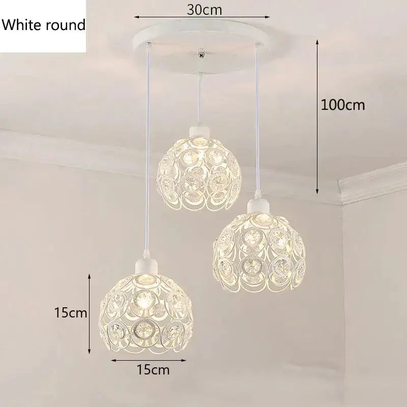 Modern black iron crystal triple pendant lamp for dining room