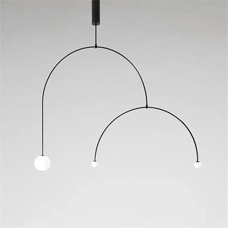 Modern black iron line chandelier with glass bulbs for living room