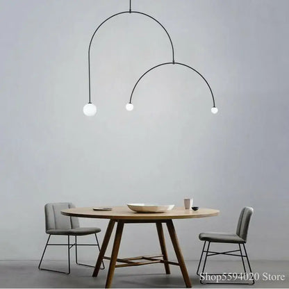 Modern black iron line chandelier with glass bulbs for living room