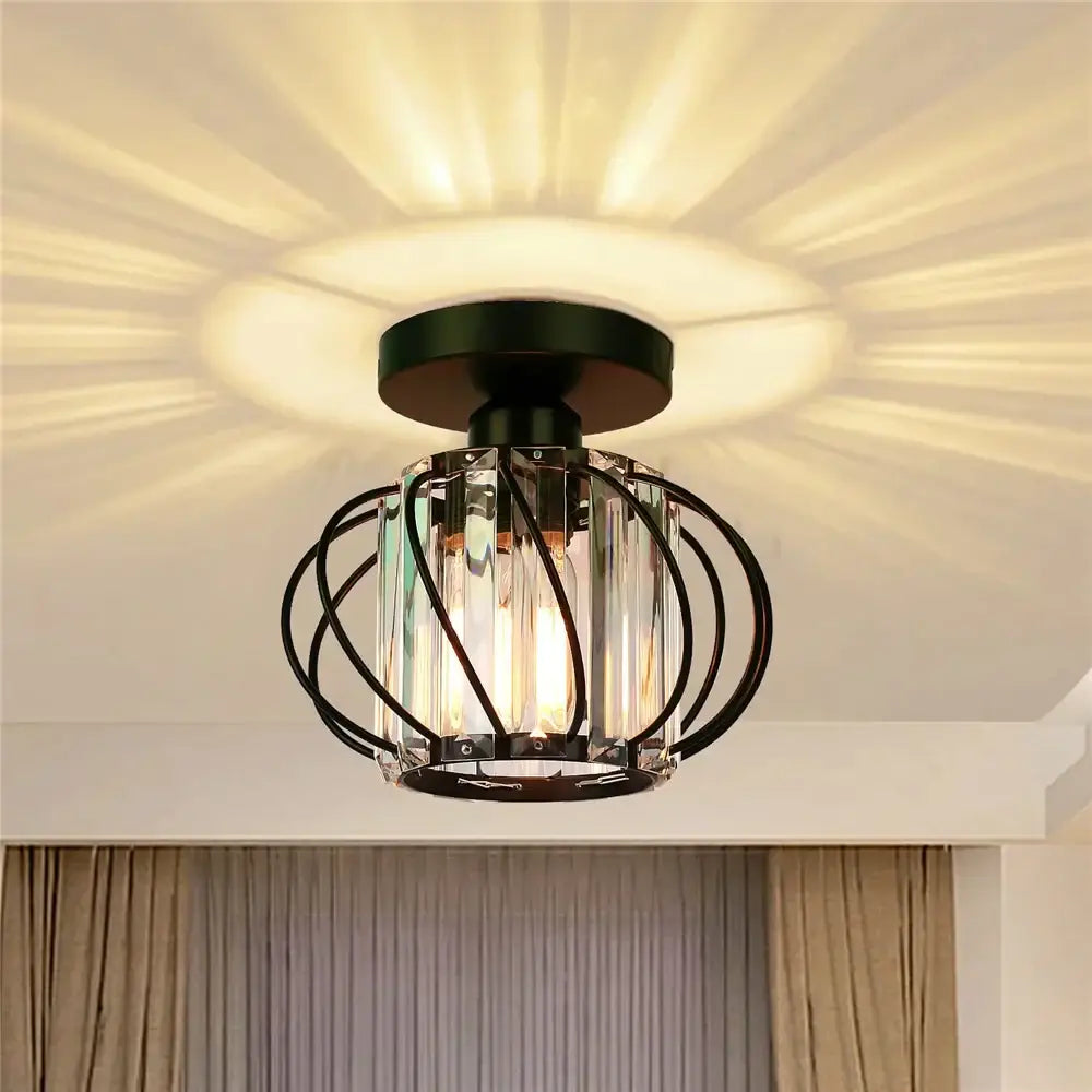 Modern black iron round crystal ceiling chandelier dining room light