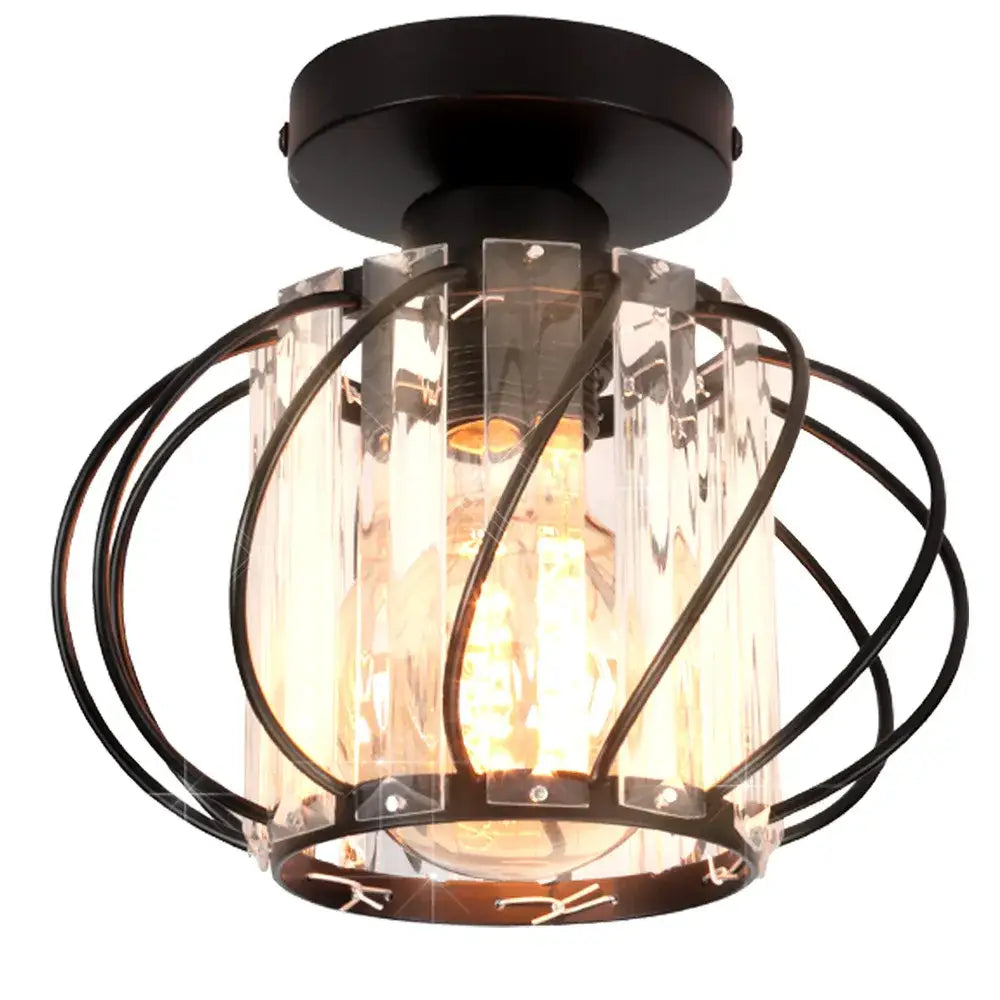 Modern black iron round crystal ceiling chandelier dining room light