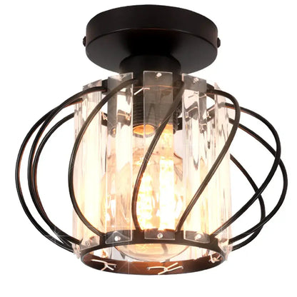 Modern black iron round crystal ceiling chandelier dining room light
