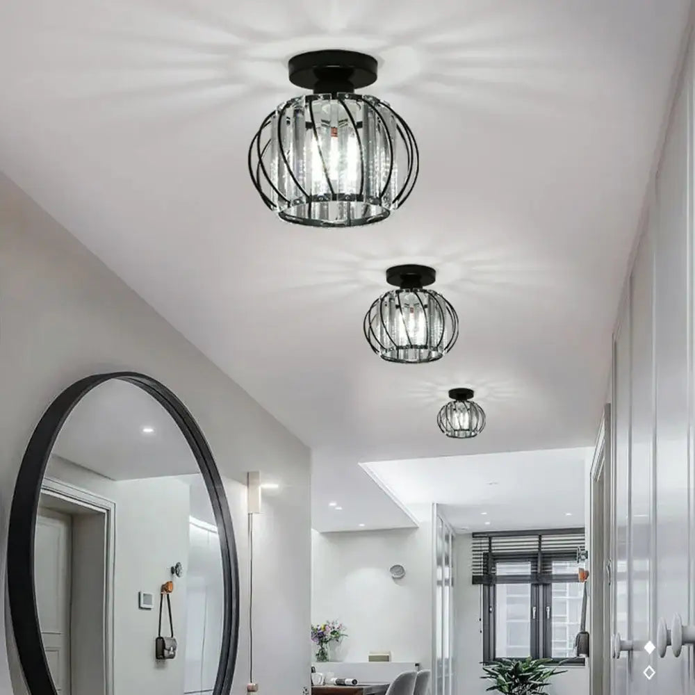 Modern black iron round crystal ceiling chandelier dining room light