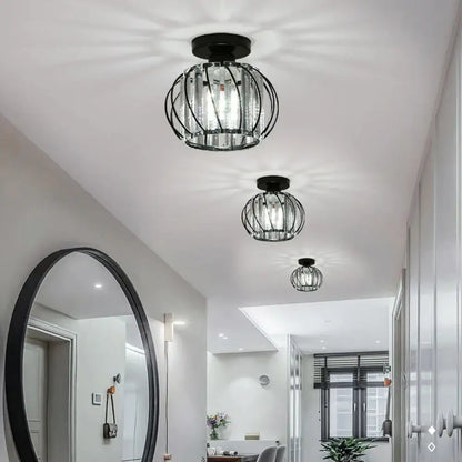 Modern black iron round crystal ceiling chandelier dining room light