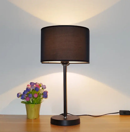 Modern black iron table lamp with fabric shade for bedroom