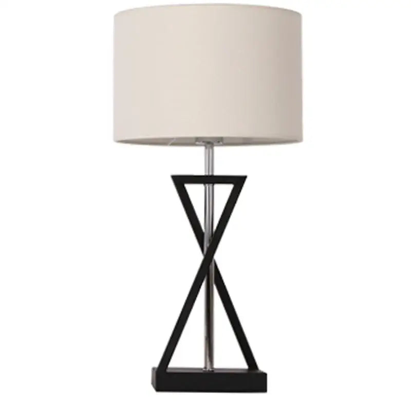 Modern black iron table lamp with fabric shade for bedroom