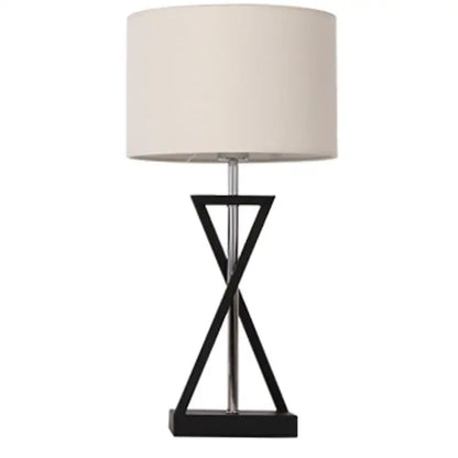 Modern black iron table lamp with fabric shade for bedroom