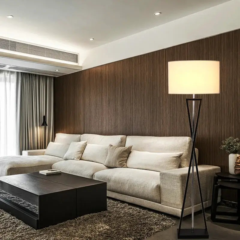 Modern black iron table lamp with fabric shade for bedroom