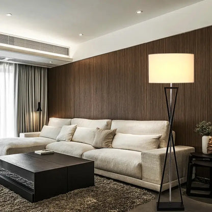 Modern black iron table lamp with fabric shade for bedroom