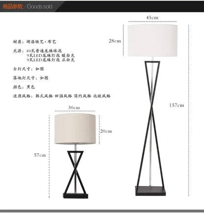 Modern black iron table lamp with fabric shade for bedroom