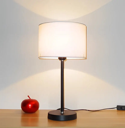 Modern black iron table lamp with fabric shade for bedroom