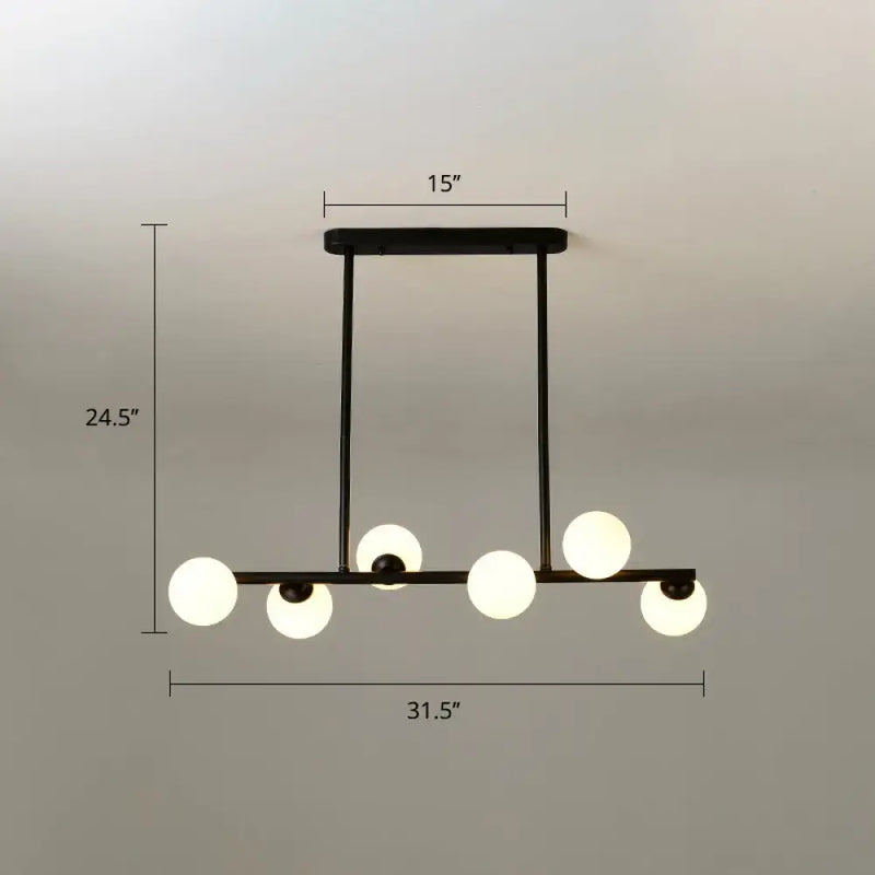 Modern black island ceiling light with frosted globes dining room
