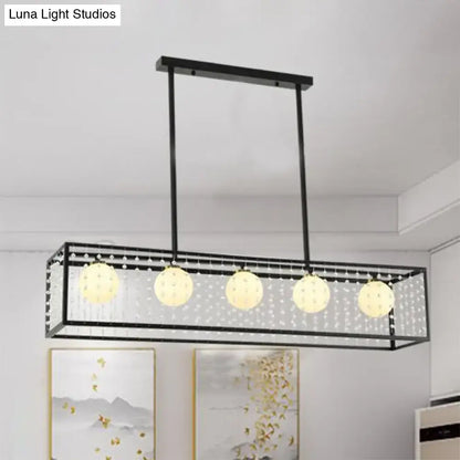 Modern black island light with white glass and crystals kitchen chandelier