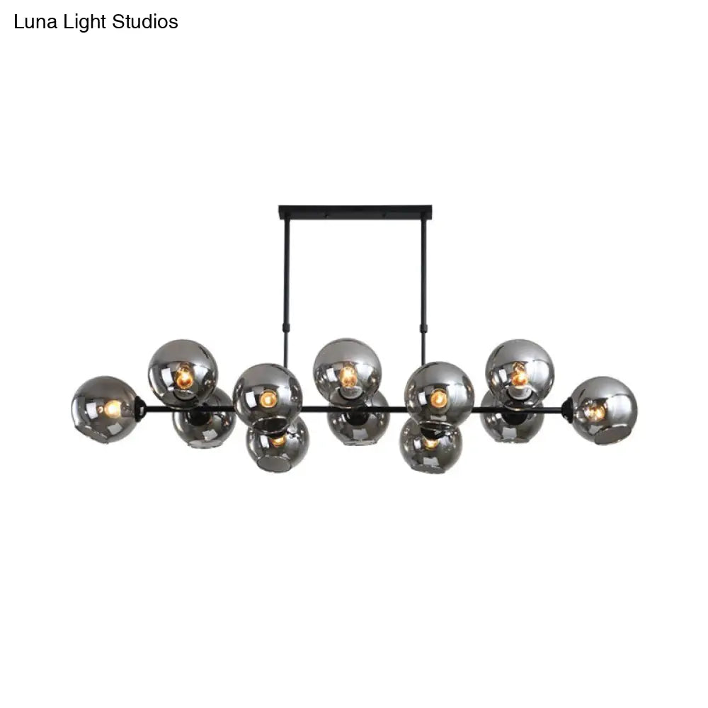 DecorBites™ Modern Black Island Lighting with Smokey-Glass, 8/12 Heads - Stylish Hanging Lamp for Living Room