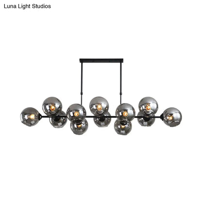 DecorBites™ Modern Black Island Lighting with Smokey-Glass, 8/12 Heads - Stylish Hanging Lamp for Living Room