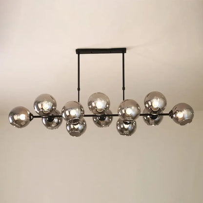 DecorBites™ Modern Black Island Lighting with Smokey-Glass, 8/12 Heads - Stylish Hanging Lamp for Living Room