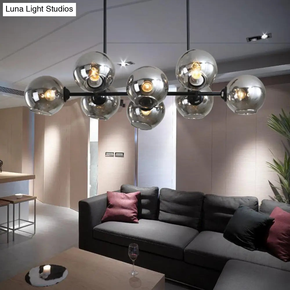 DecorBites™ Modern Black Island Lighting with Smokey-Glass, 8/12 Heads - Stylish Hanging Lamp for Living Room
