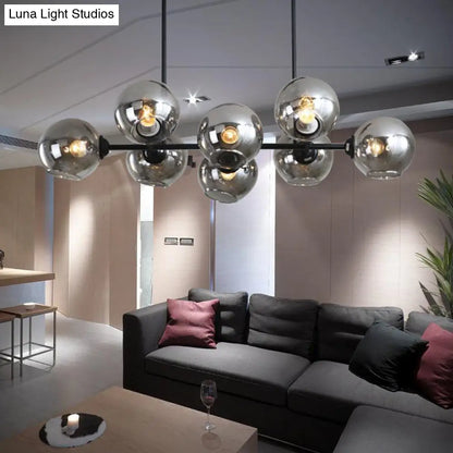 DecorBites™ Modern Black Island Lighting with Smokey-Glass, 8/12 Heads - Stylish Hanging Lamp for Living Room