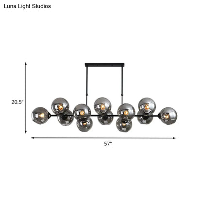 DecorBites™ Modern Black Island Lighting with Smokey-Glass, 8/12 Heads - Stylish Hanging Lamp for Living Room