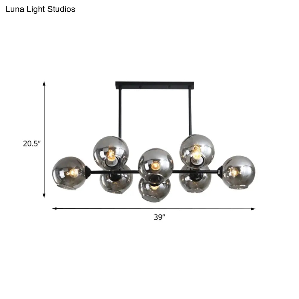 DecorBites™ Modern Black Island Lighting with Smokey-Glass, 8/12 Heads - Stylish Hanging Lamp for Living Room