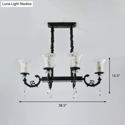 Modern black island pendant lamp with clear crystal dining room light