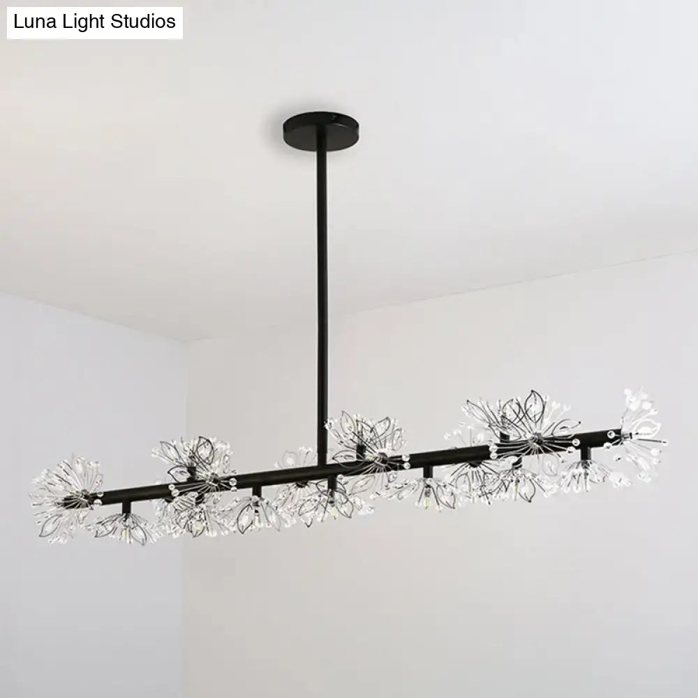 Modern black island pendant light dining room crystal flower decor