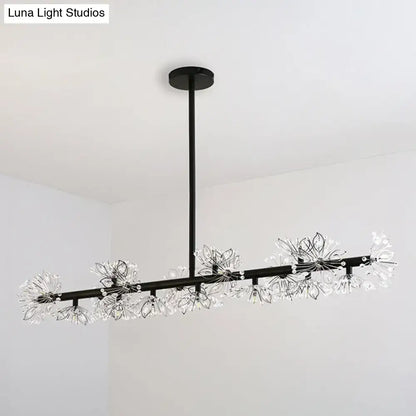 Modern black island pendant light dining room crystal flower decor