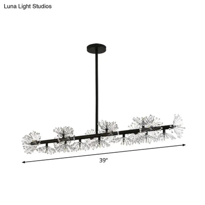 Modern black island pendant light dining room crystal flower decor