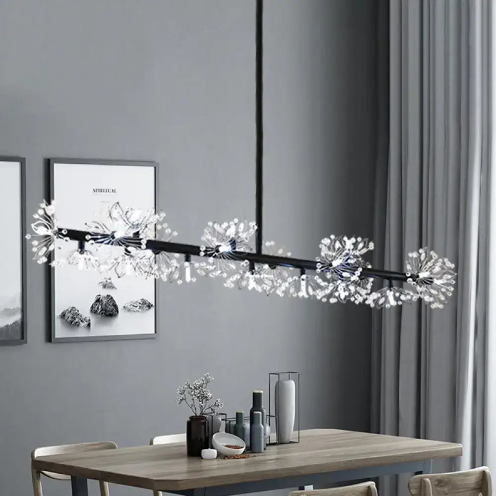 Modern black island pendant light dining room crystal flower decor