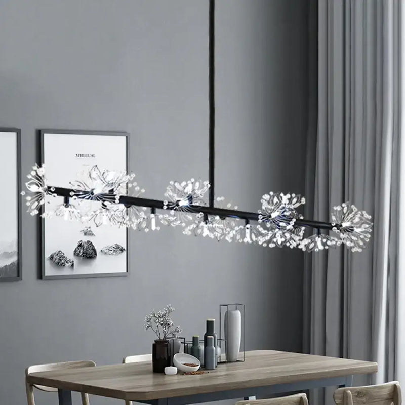 Modern black island pendant light dining room crystal flower decor