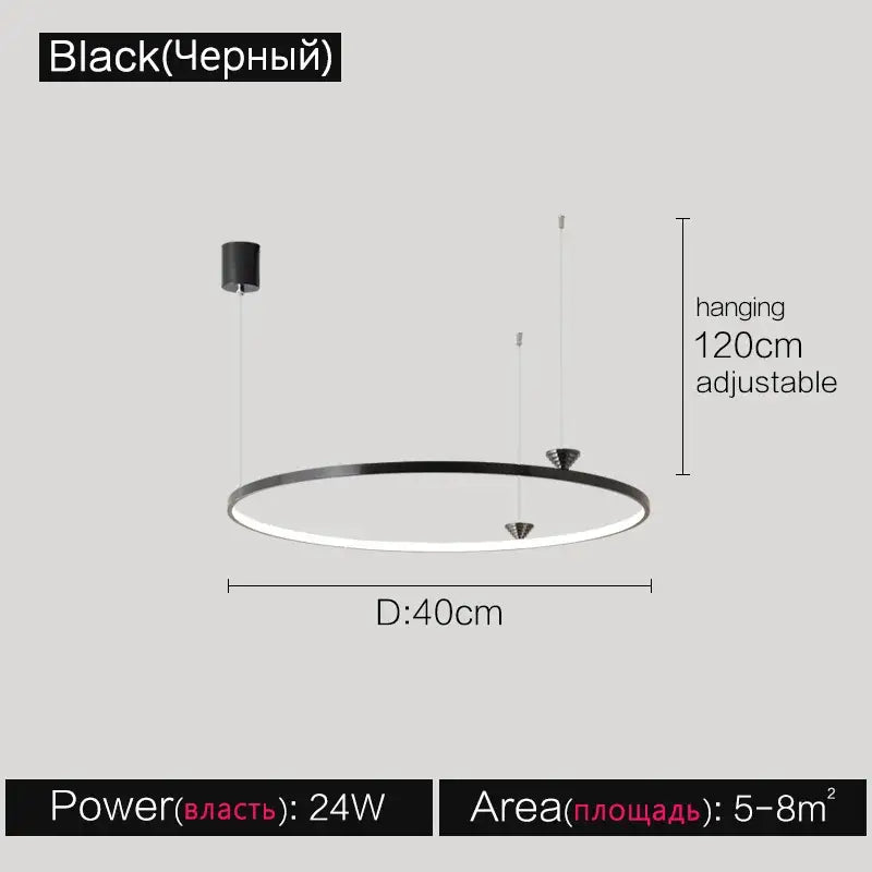 Modern black italian style annular pendant lamp for dining room