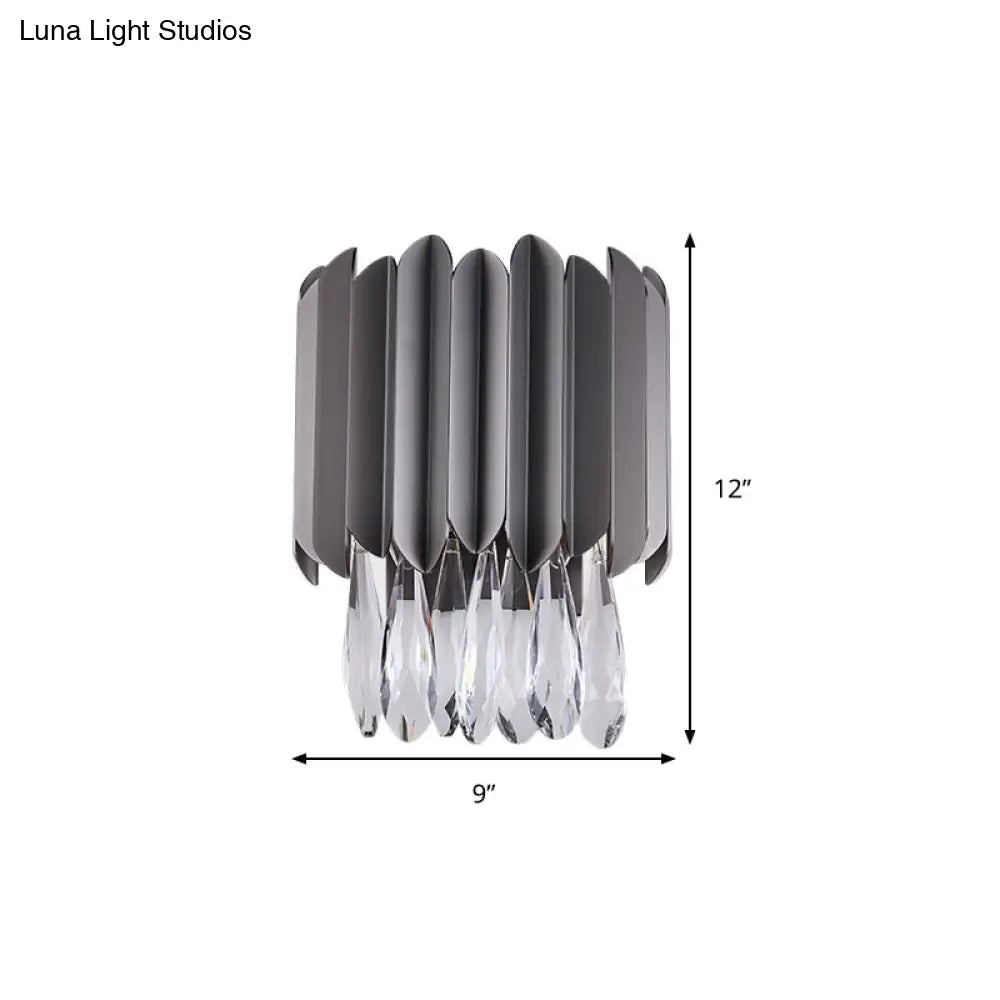 DecorBites™ Modern Black K9 Crystal Teardrop Wall Lighting Fixture - 2 Lights - Bedroom Mount