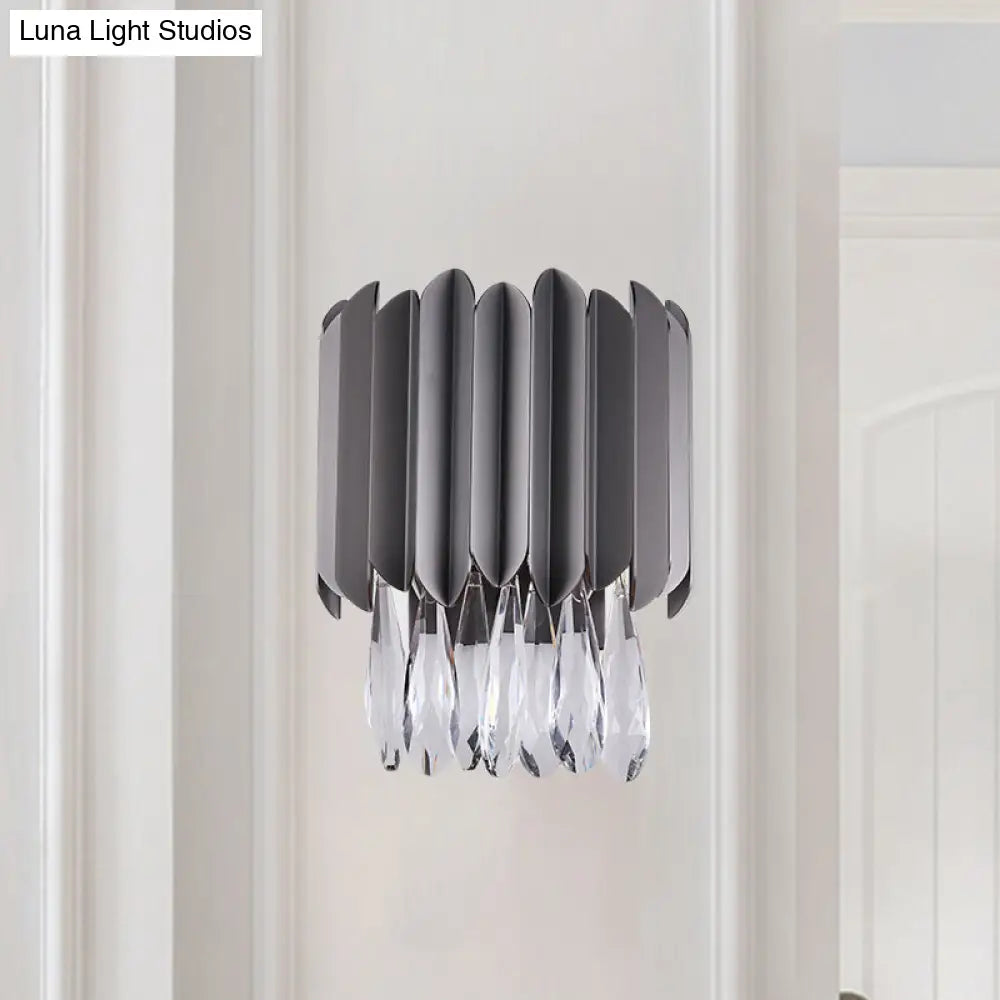 DecorBites™ Modern Black K9 Crystal Teardrop Wall Lighting Fixture - 2 Lights - Bedroom Mount
