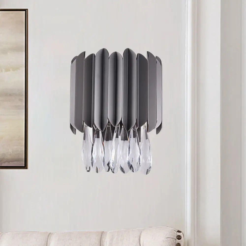 DecorBites™ Modern Black K9 Crystal Teardrop Wall Lighting Fixture - 2 Lights - Bedroom Mount