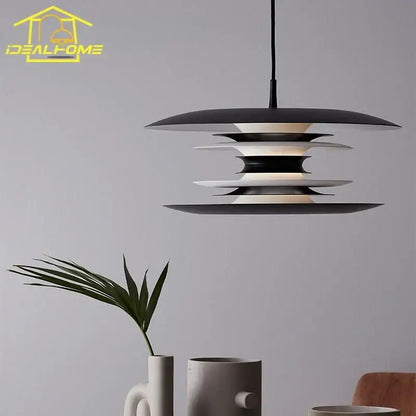 Modern black layered iron art flying pendant light dining room