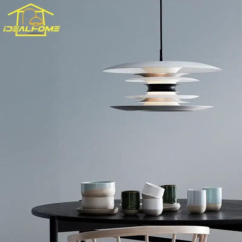 Modern black layered iron art flying pendant light dining room