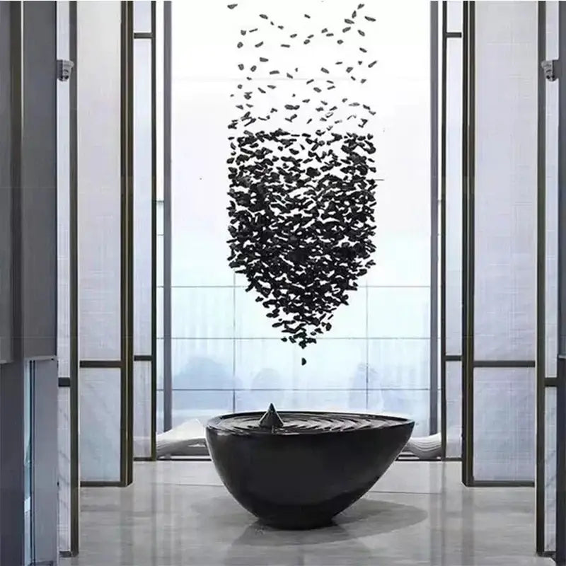 Modern black leaf crystal led chandelier staircase pendant light