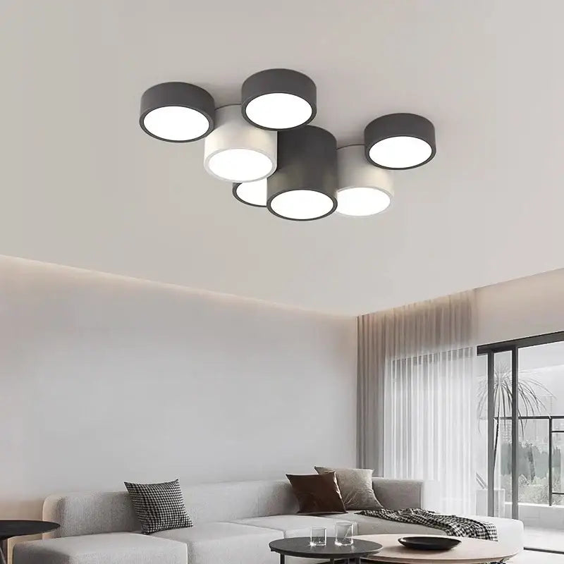 Modern black led ceiling lamp for living room with circular bulbs