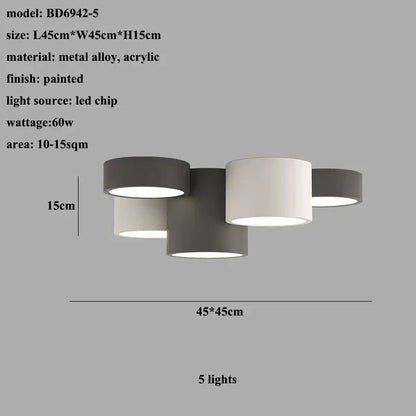Modern black led ceiling lamp for living room with circular bulbs