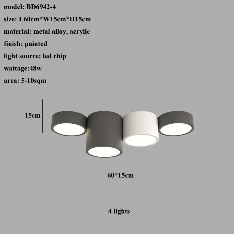 Modern black led ceiling lamp for living room with circular bulbs