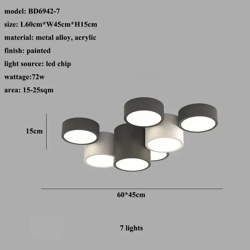 Modern black led ceiling lamp for living room with circular bulbs