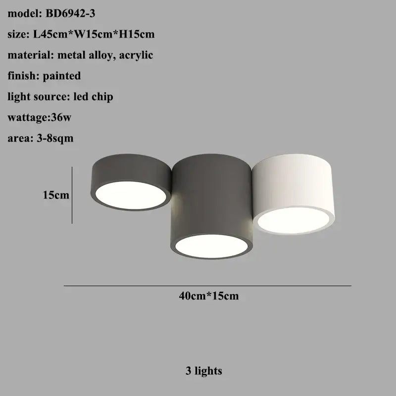 Modern black led ceiling lamp for living room with circular bulbs