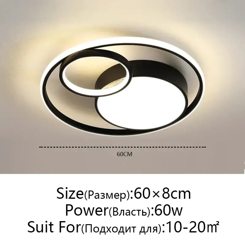 Modern black led ceiling lights concentric ring living room light